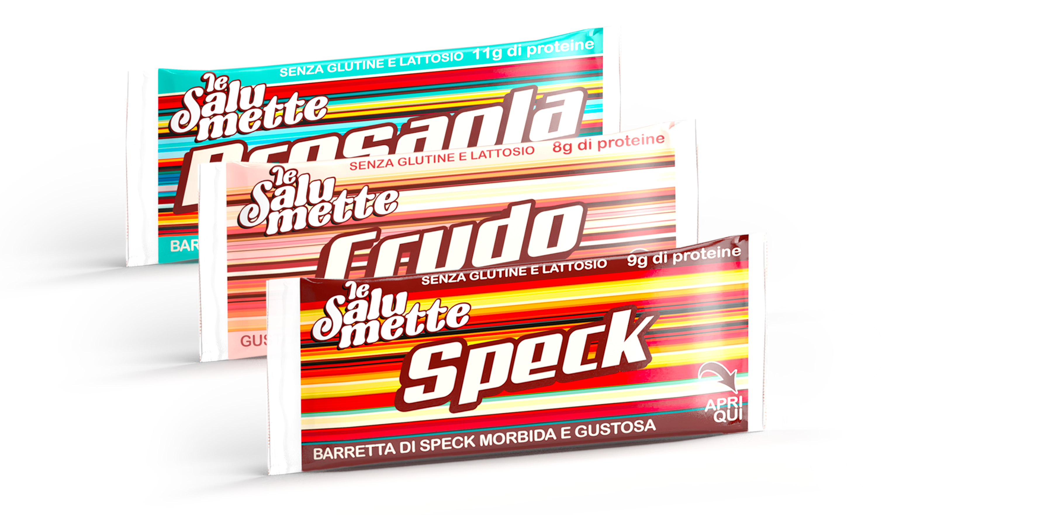 salumette di speck- salumette di bresaola e parmigiano - salumette di prosciutto crudo - vista frontale